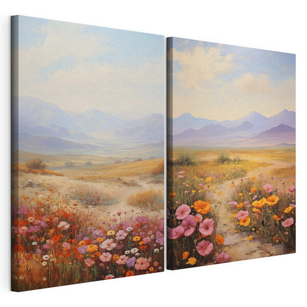 Stampa su tela modulare Dipinto raffigurante un paesaggio con fiori
