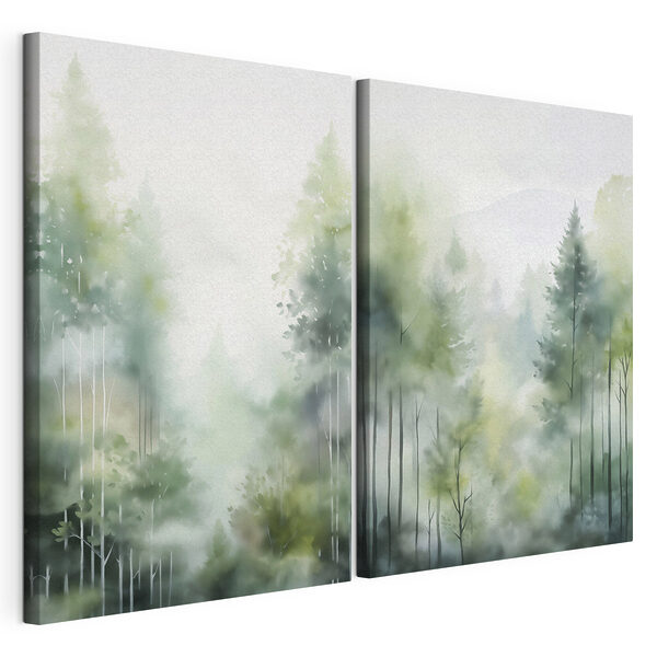 Stampa su tela modulare Dipinto raffigurante alberi nella nebbia