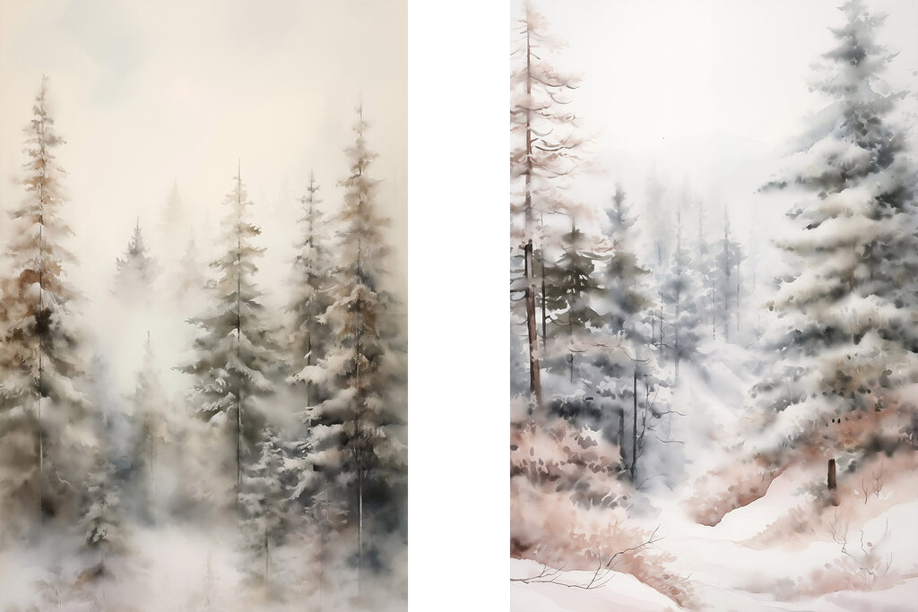 Painting of trees in the snow