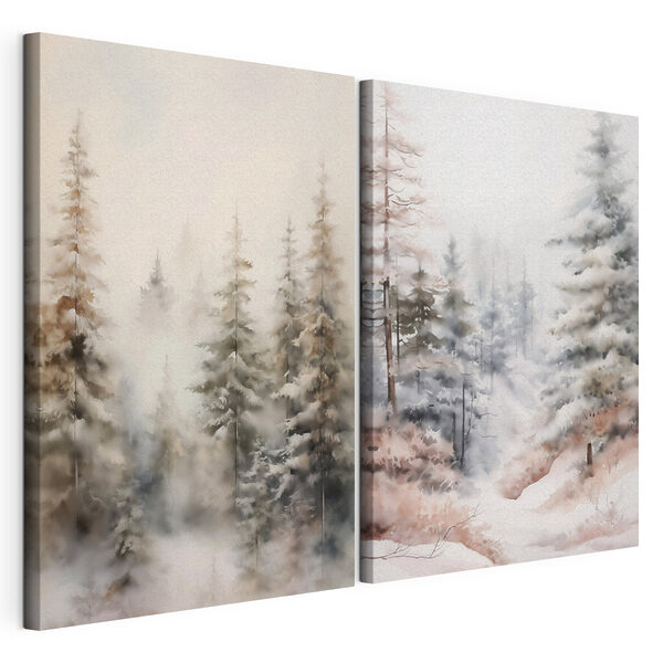 Stampa su tela modulare Dipinto di alberi nella neve