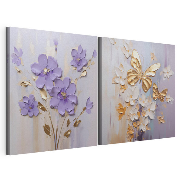 Stampa su tela modulare Dipinto di fiori e farfalle