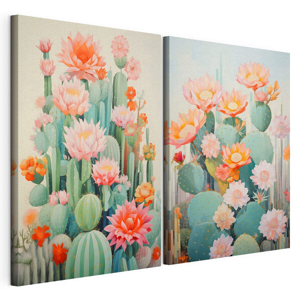 Stampa su tela modulare Dipinto raffigurante fiori e cactus