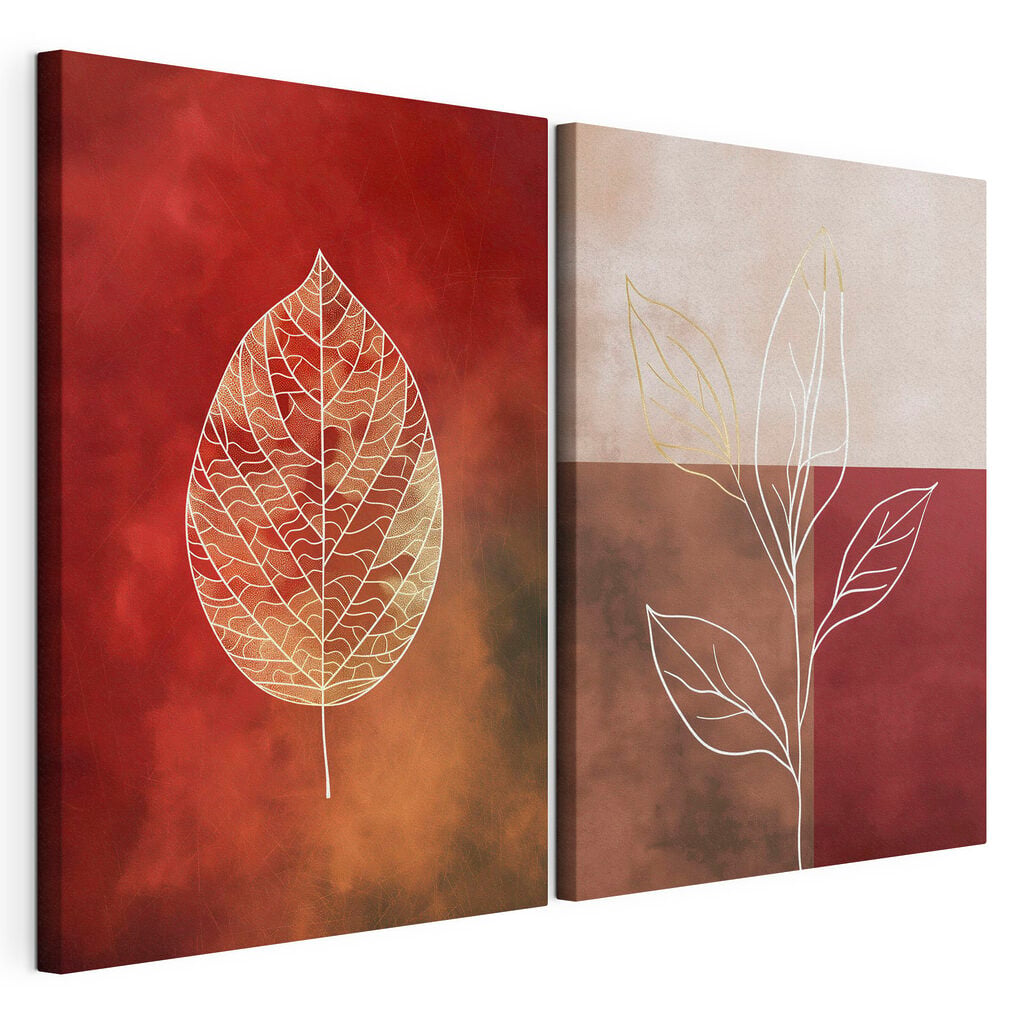 - Elegant leaf outlines on warm hues