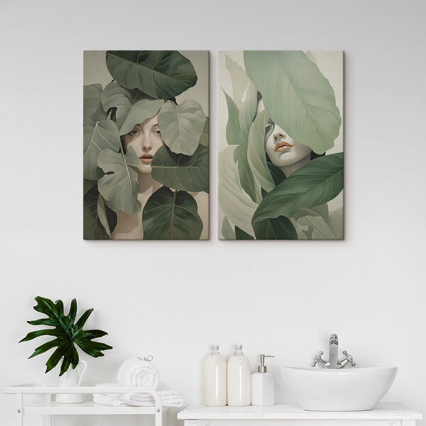 Woman's face surrounded by leaves