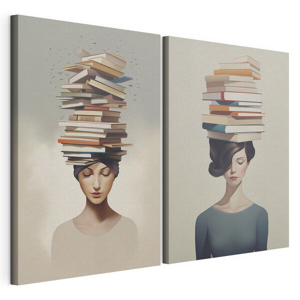 Stampa su tela modulare Donna con dei libri in equilibrio sulla testa