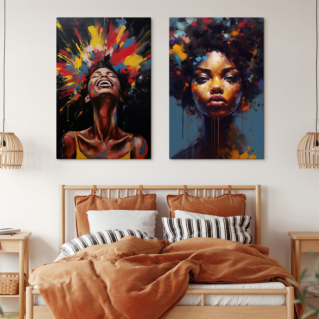 Collage of a woman with colorful paint on her face