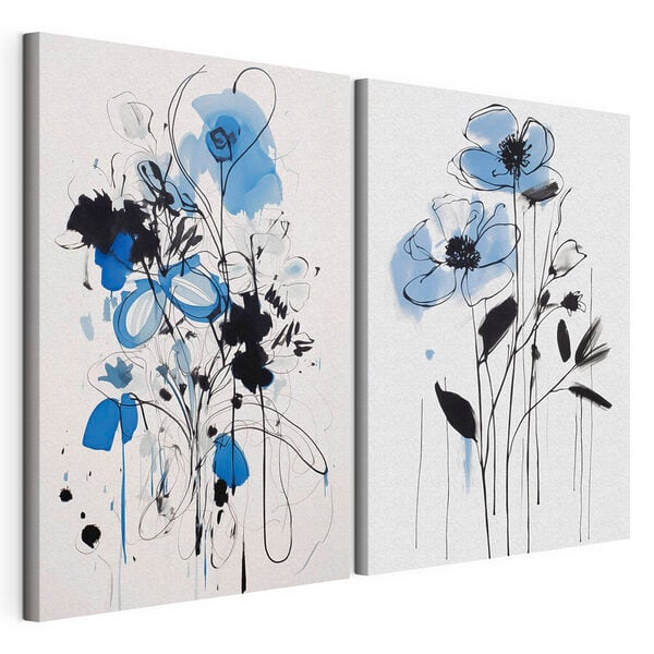 Painting of flowers with black and blue paint