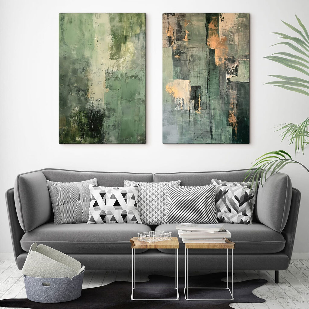 - Shades of green and abstract forms