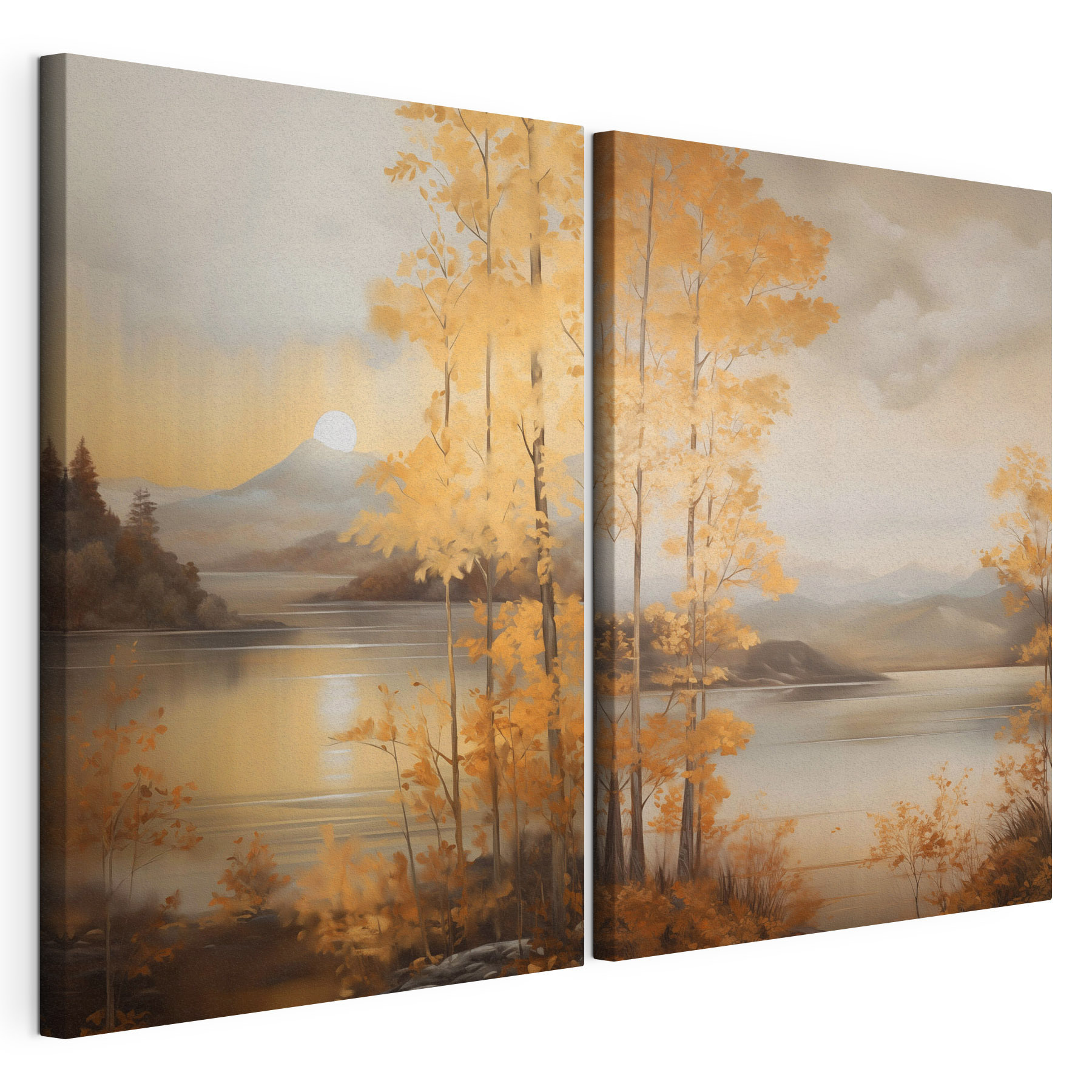 Painting of a mountain and a lake