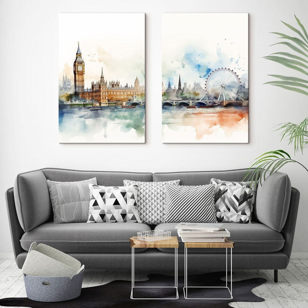 Watercolor of a city and a ferris wheel