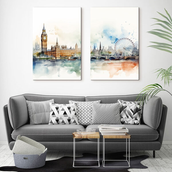 Watercolor of a city and a ferris wheel