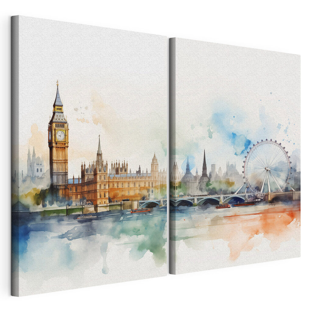 Watercolor of a city and a ferris wheel