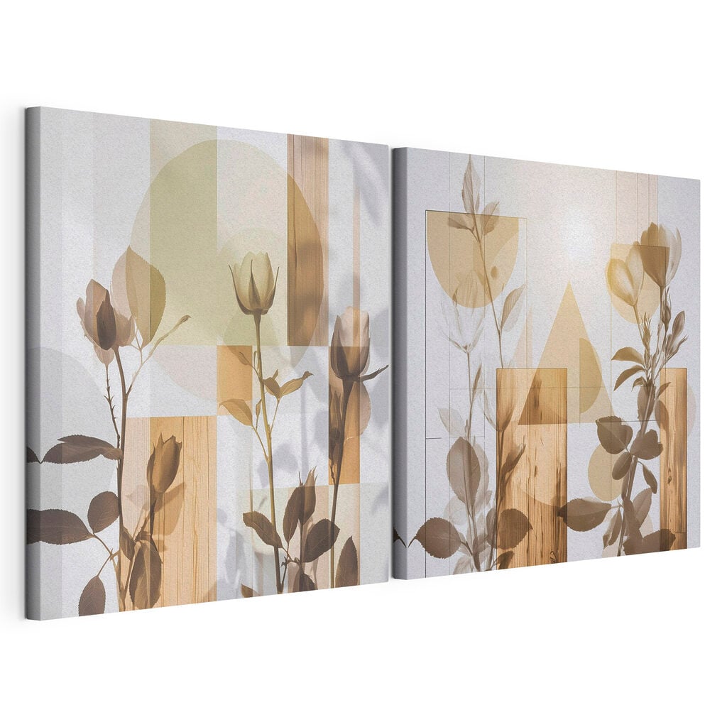 Soft petals amidst geometric shapes