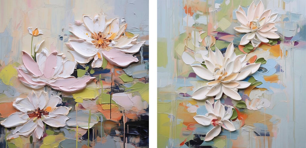 - Elegant blooms in soft pastel hues