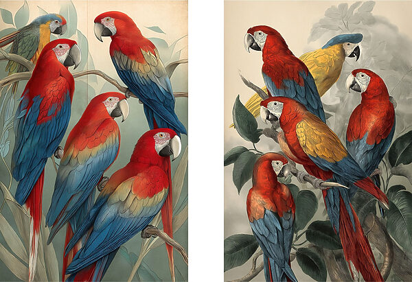Group of parrots on a branch