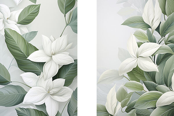 - Serene botanical elegance in soft hues
