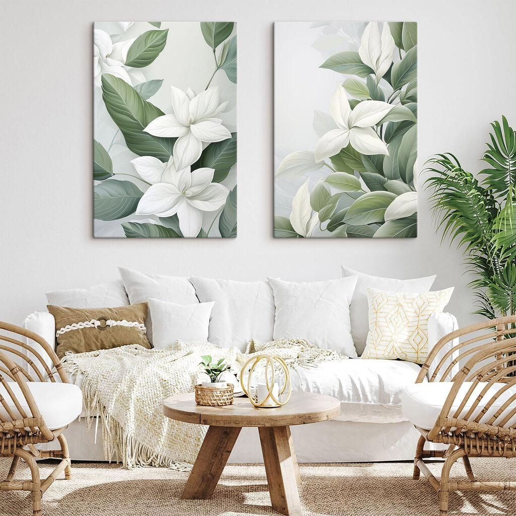- Serene botanical elegance in soft hues