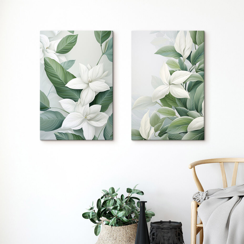- Serene botanical elegance in soft hues