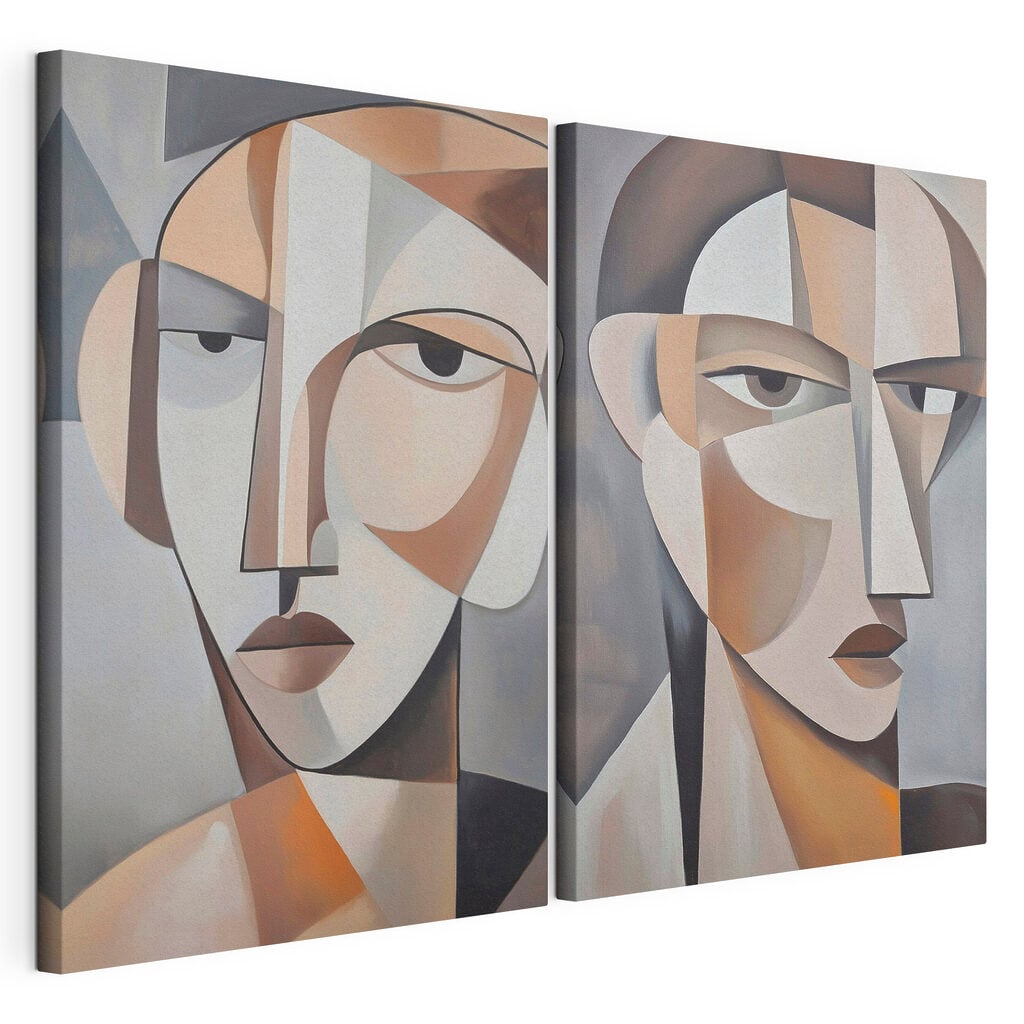 Two paintings of a woman's face