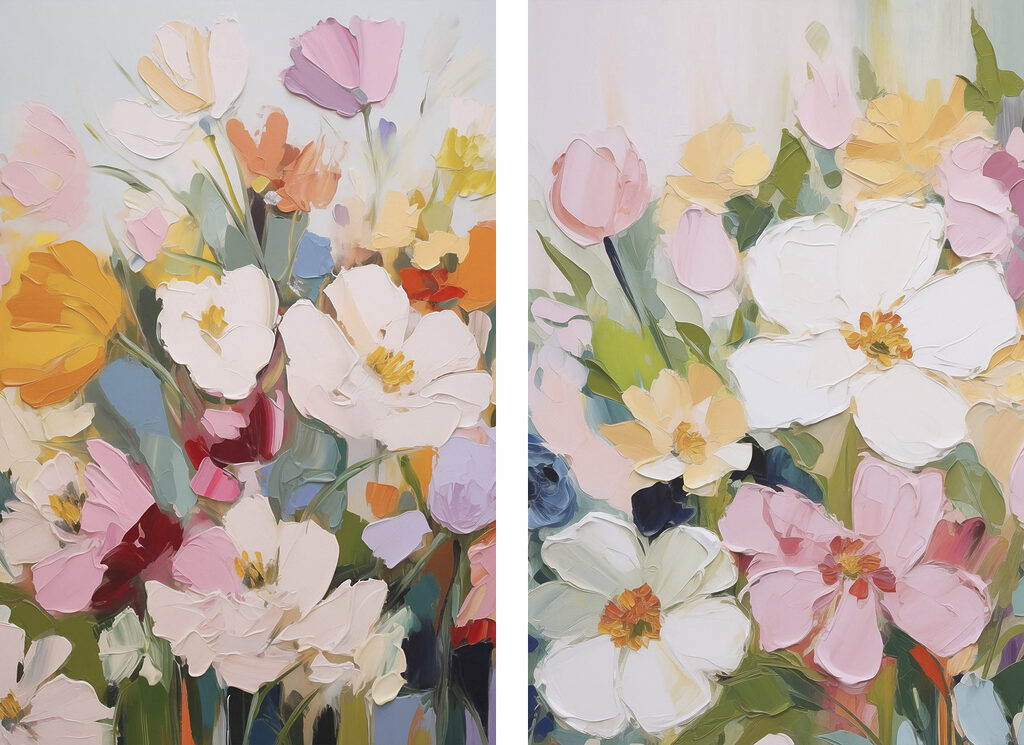 Painting of flowers on canvas