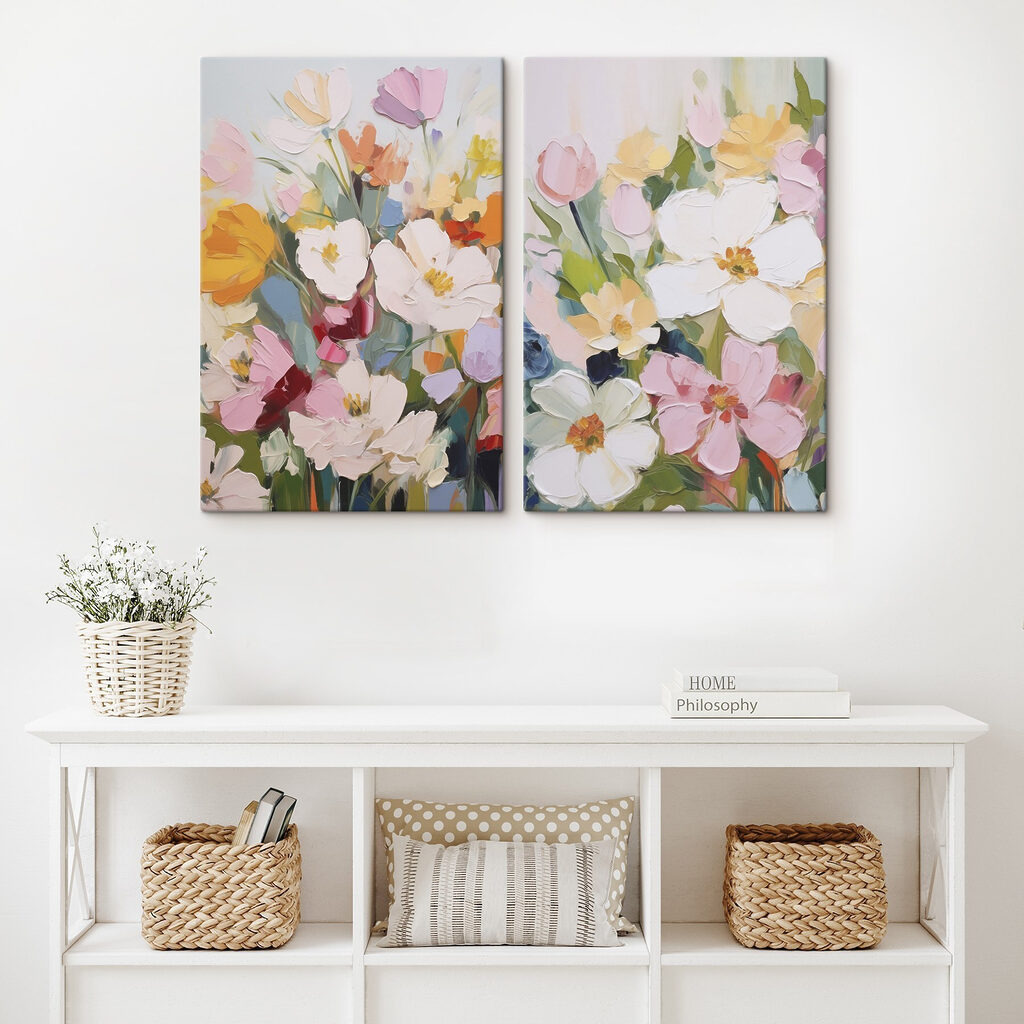 Painting of flowers on canvas