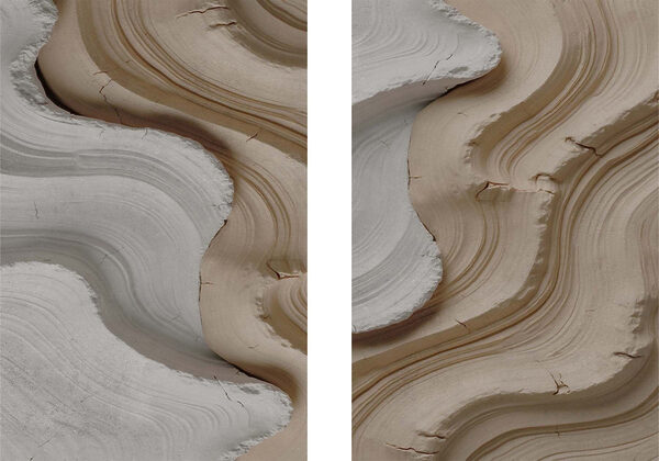 - Flowing curves in earth tones