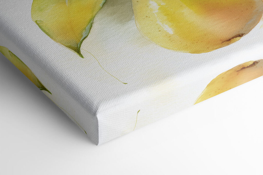 Watercolor painting of pears on a branch