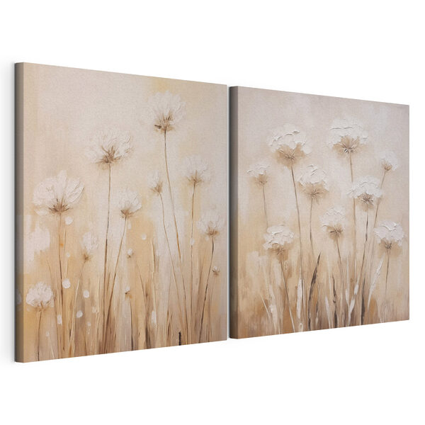Stampa su tela modulare Dipinto raffigurante dei fiori su sfondo beige