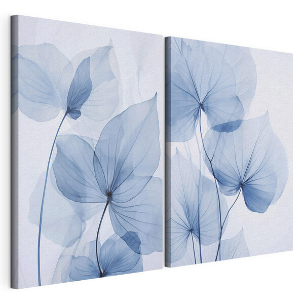 Stampa su tela modulare Delicate foglie blu dai toni tenui
