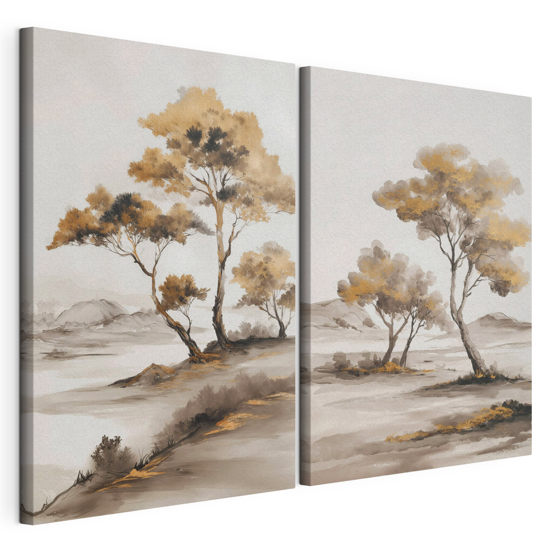 Painting of trees in a desert