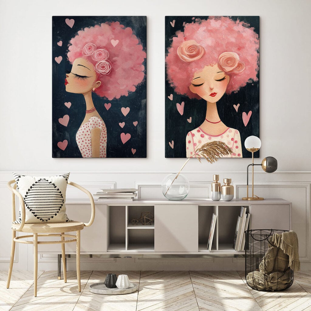 Collage of a woman with pink hair