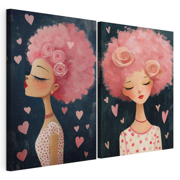 Stampa su tela modulare Collage raffigurante una donna dai capelli rosa