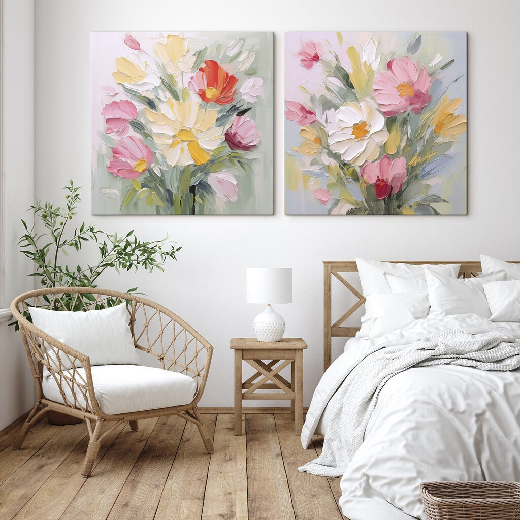 Painting of flowers on canvas