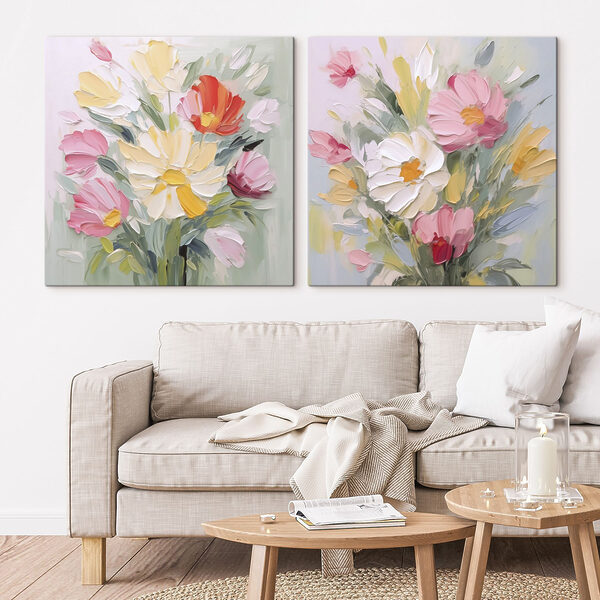 Painting of flowers on canvas