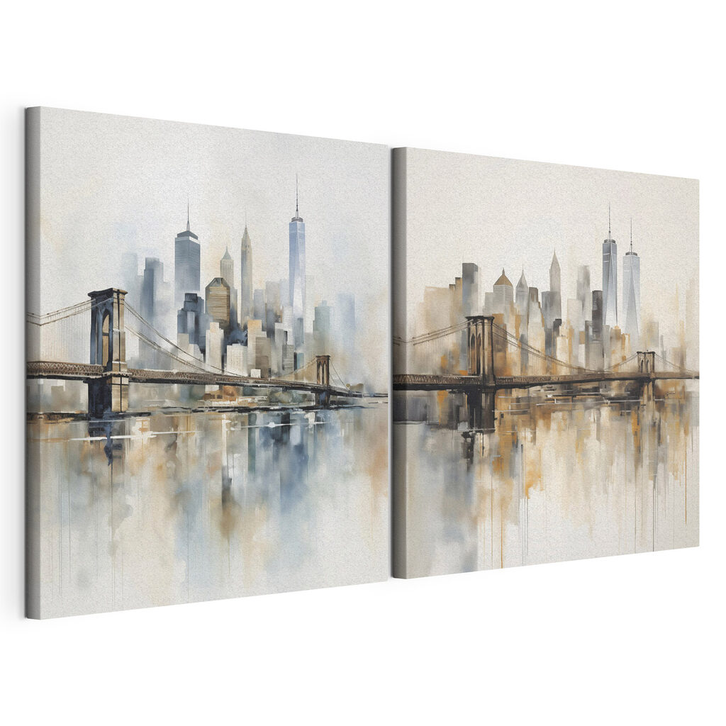Painting of a city and a bridge