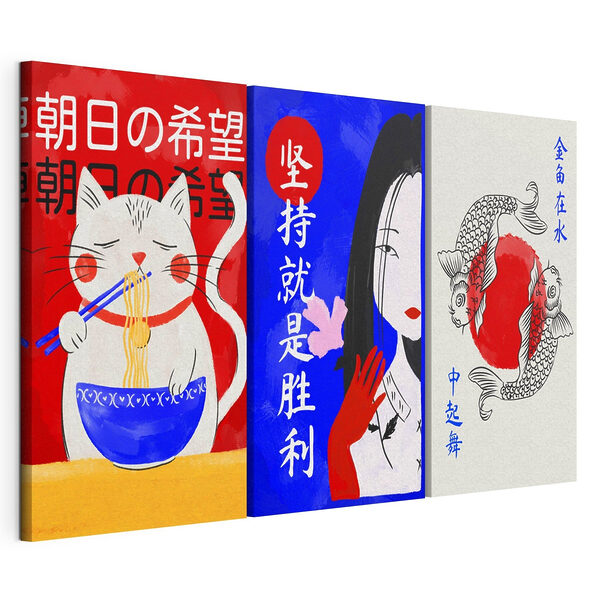 Stampa su tela modulare Collage di immagini di pesci e di una tazza