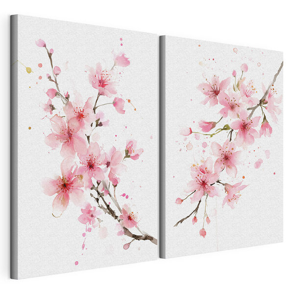 Stampa su tela modulare Acquerello raffigurante fiori rosa