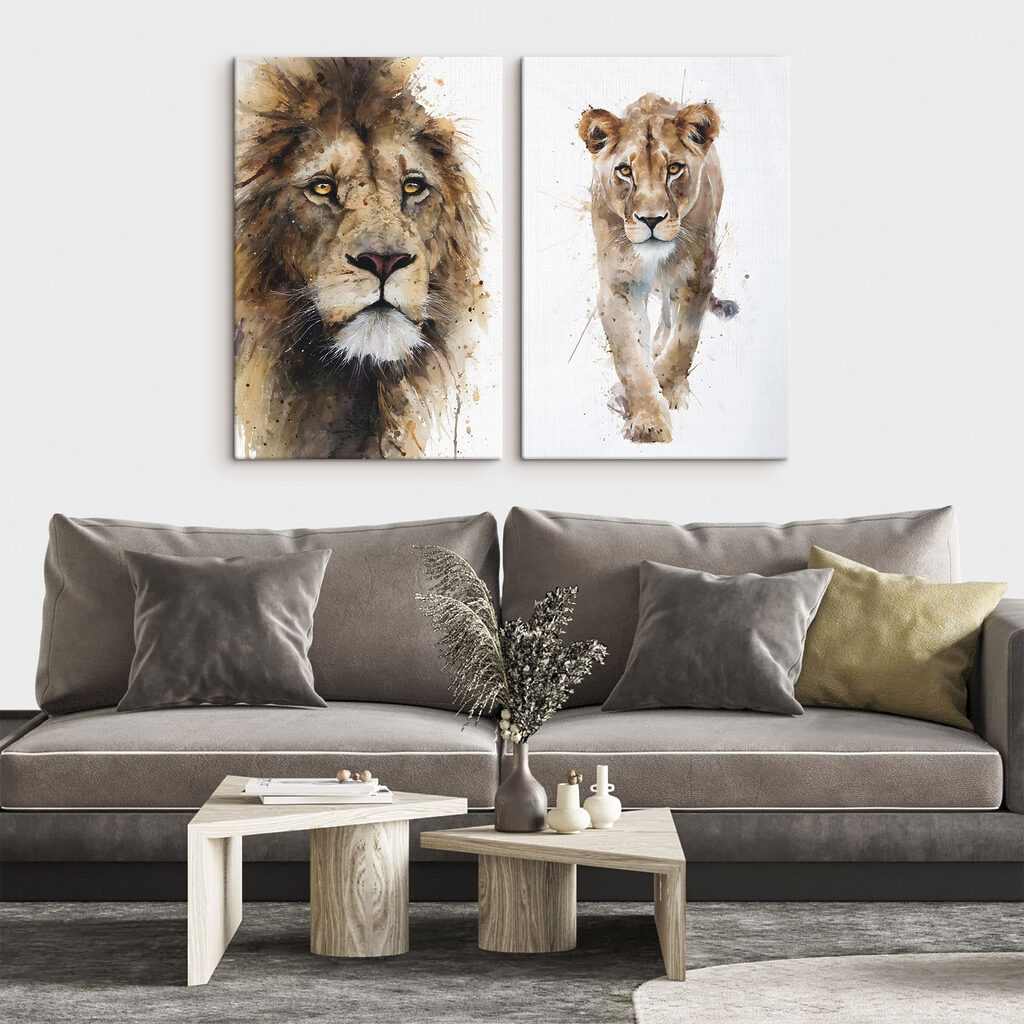 Lion and lioness painting