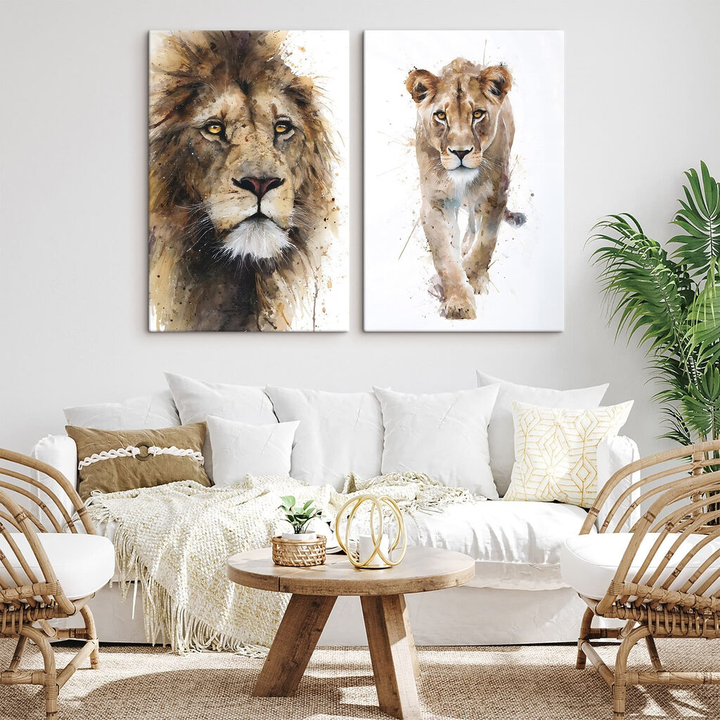 Lion and lioness painting