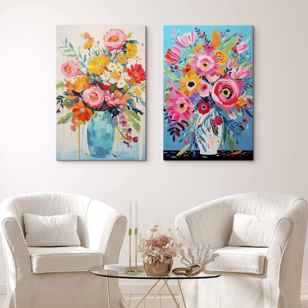 Collage of paintings of flowers