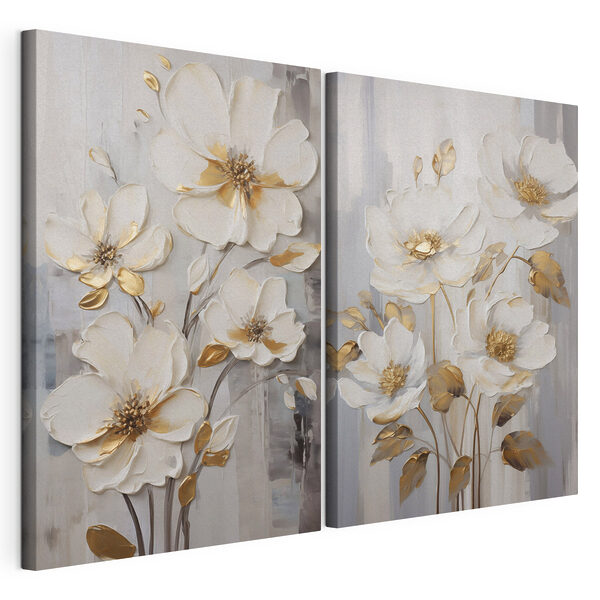 Stampa su tela modulare Dipinto di fiori su sfondo grigio