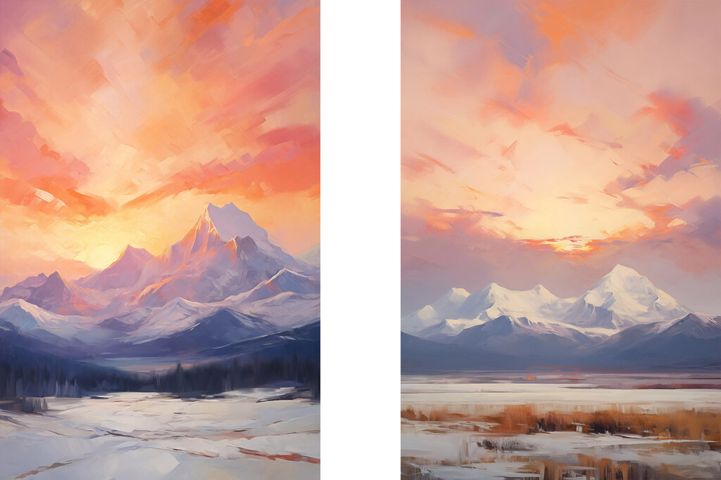Painting of a snowy mountain range