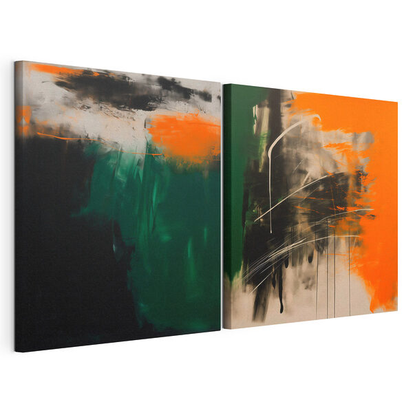 Stampa su tela modulare Due opere d’arte nei colori arancione e nero