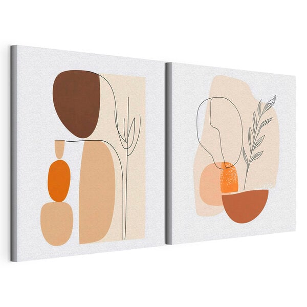Couple of paintings of a woman and a plant