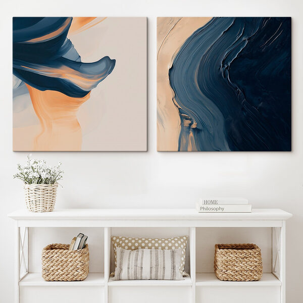 Fluid strokes of blue and orange
