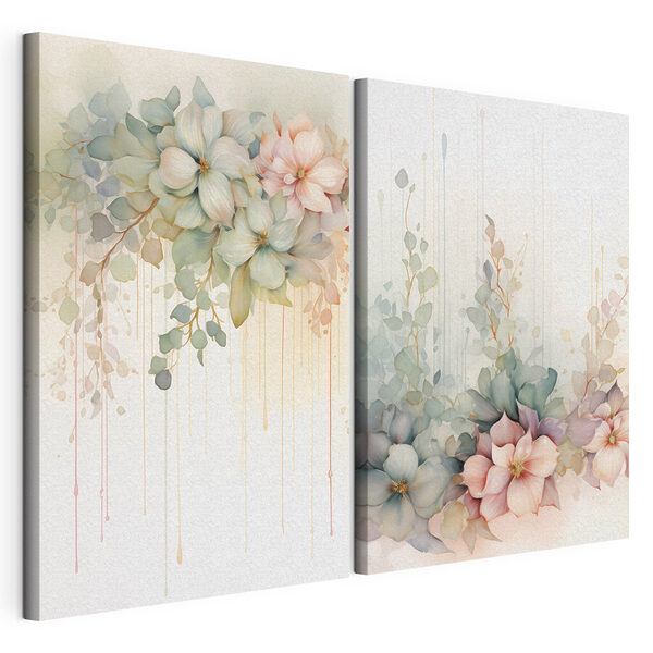 Stampa su tela modulare Dipinto raffigurante dei fiori su sfondo bianco