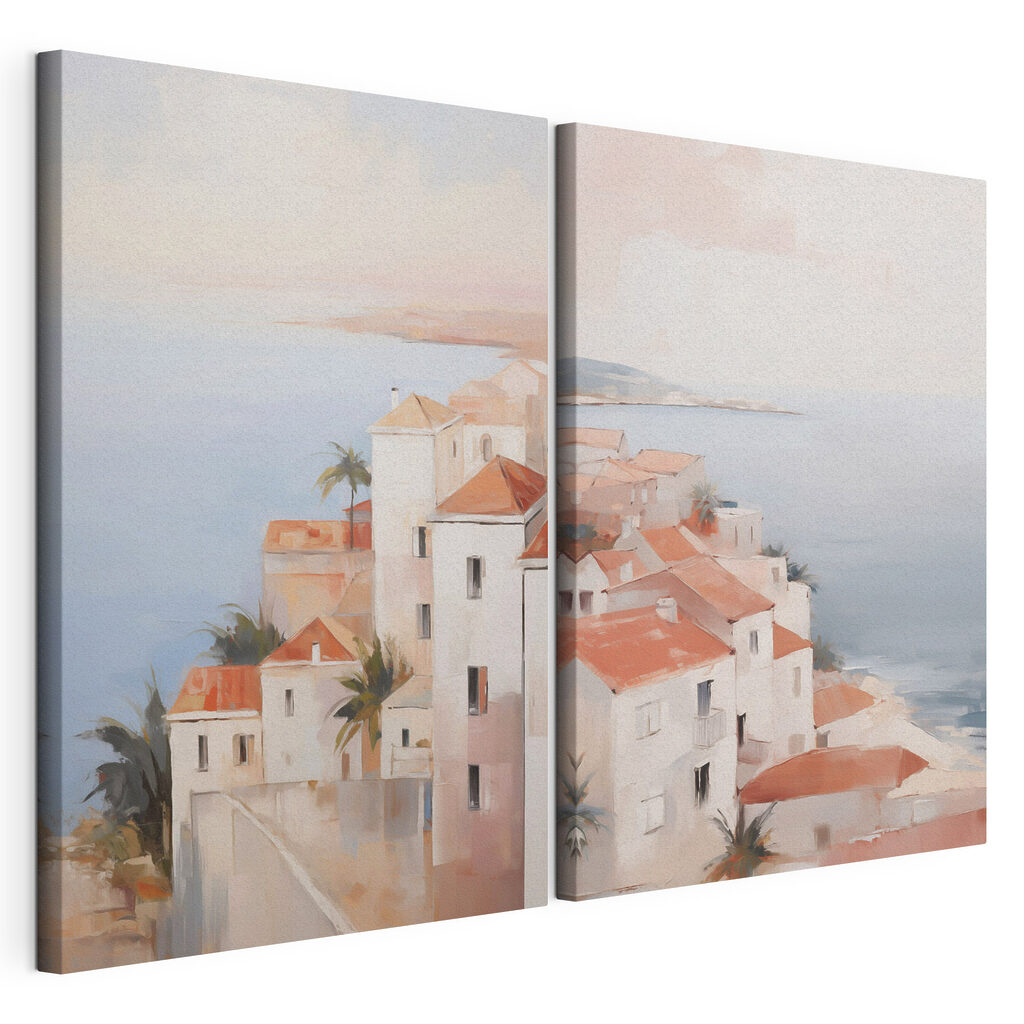 Painting of a town on a cliff