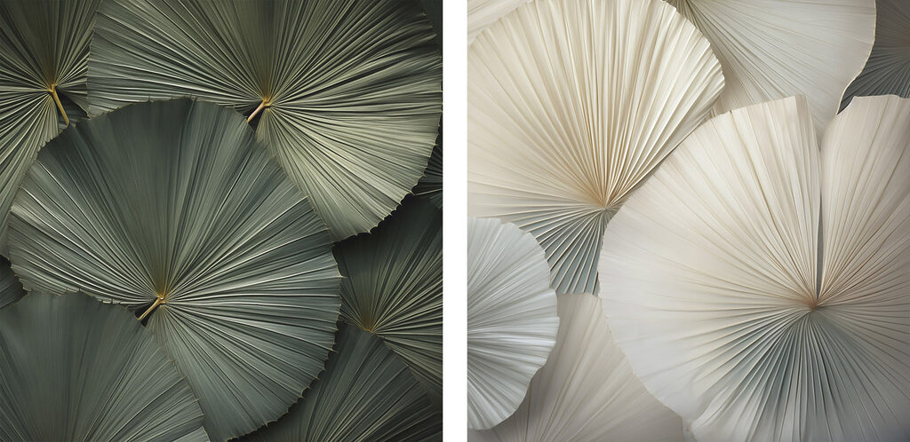 - Intricate fans in soft colors