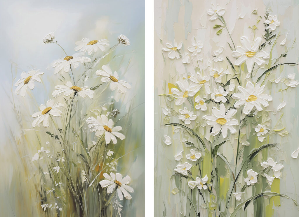 Painting of flowers on canvas