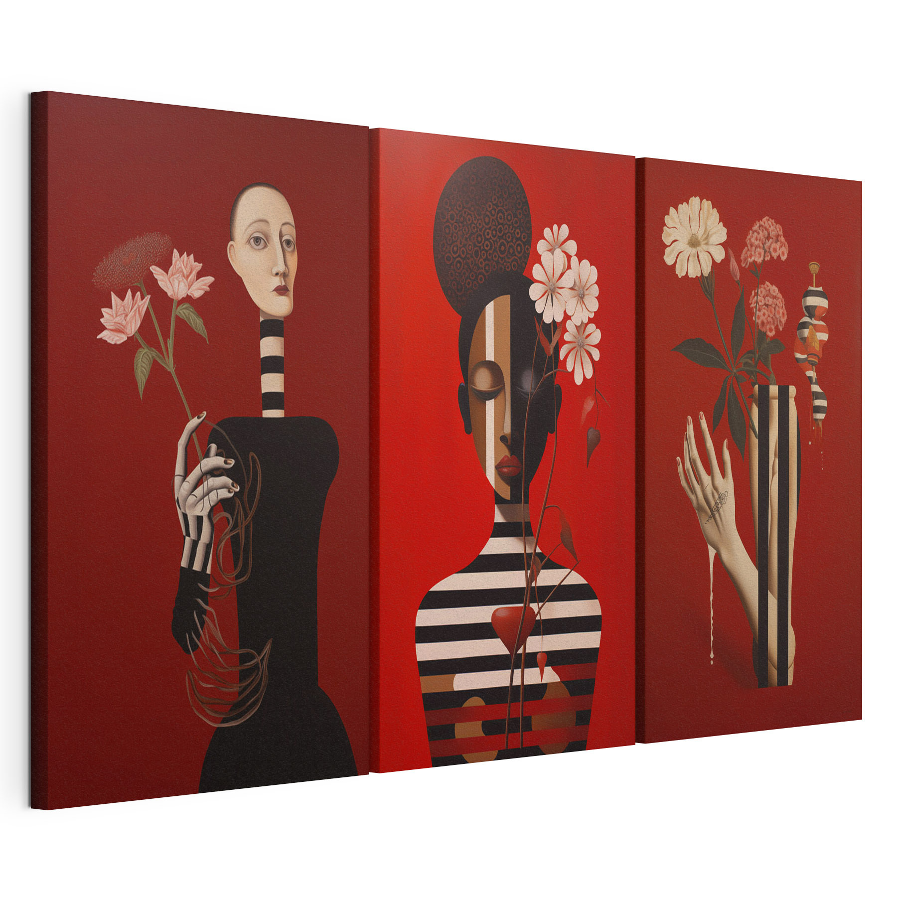 Group of paintings on red